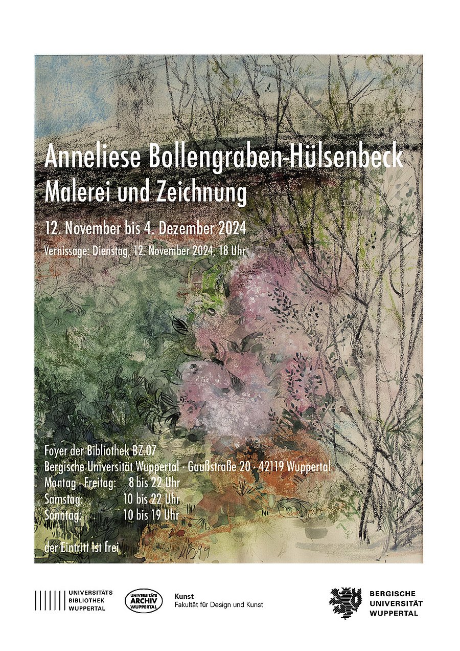 Ausstellungsplakat, zeigt ein Gartenmotiv