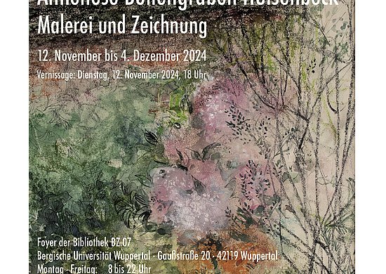 Ausstellungsplakat, zeigt ein Gartenmotiv